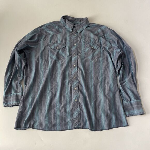 Vintage Wrangler Western Shirt Mens‎ 3XL TALL Striped 90s Pearl Snap Cowboy - Picture 1 of 11
